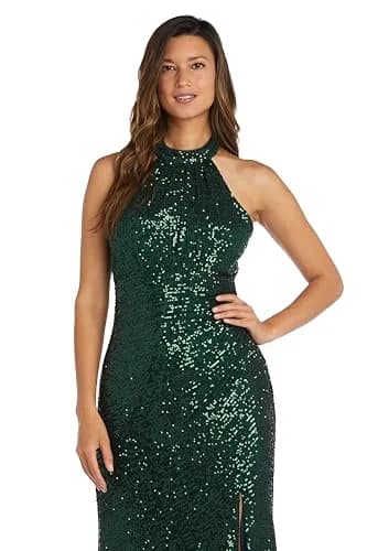 NIGHTWAY Women's Sequin Maxi Dress High Neck, Strappy Back & Side Slit | Evening Gown for Special Occasions thumbnail 2