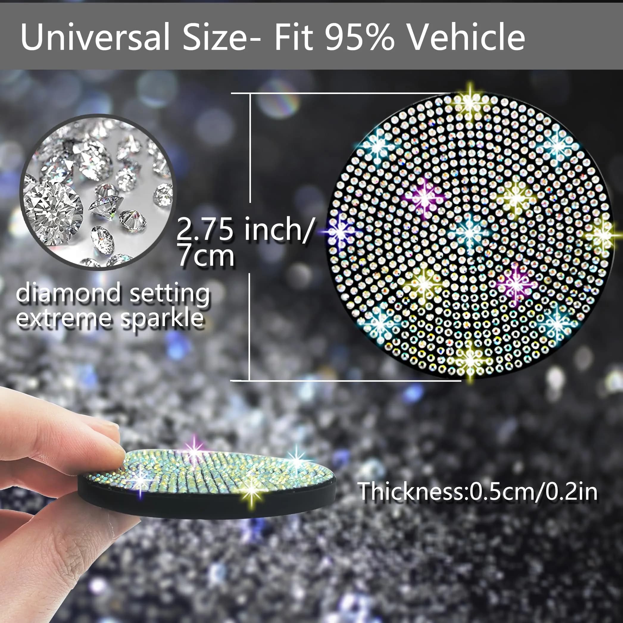 NBTEPEM Multicolor Bling Car Cup Holder Coasters - 2.75 inch, 4 Pieces - view 2