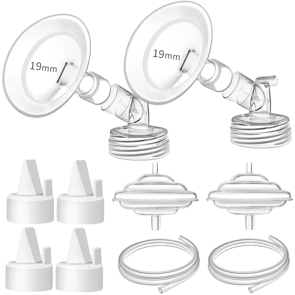 PumpMom-us 19mm Oval Flange Pump Parts Set for Spectra S1/S2/9 Plus | 10-Piece Replacement Kit with Duckbill Valves & Tubing — 19mm Full Set