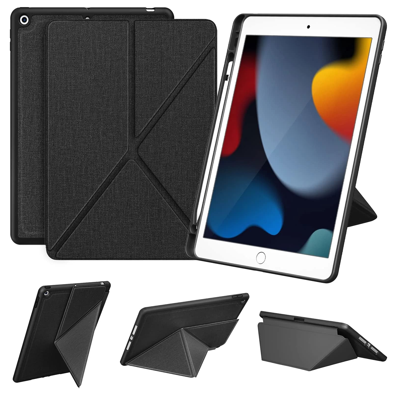 DTTO Foldable Case for iPad 9th/8th/7th Gen 10.2-inch | Auto Wake/Sleep, Pencil Holder, Fabric Texture (70-120c) - main product image