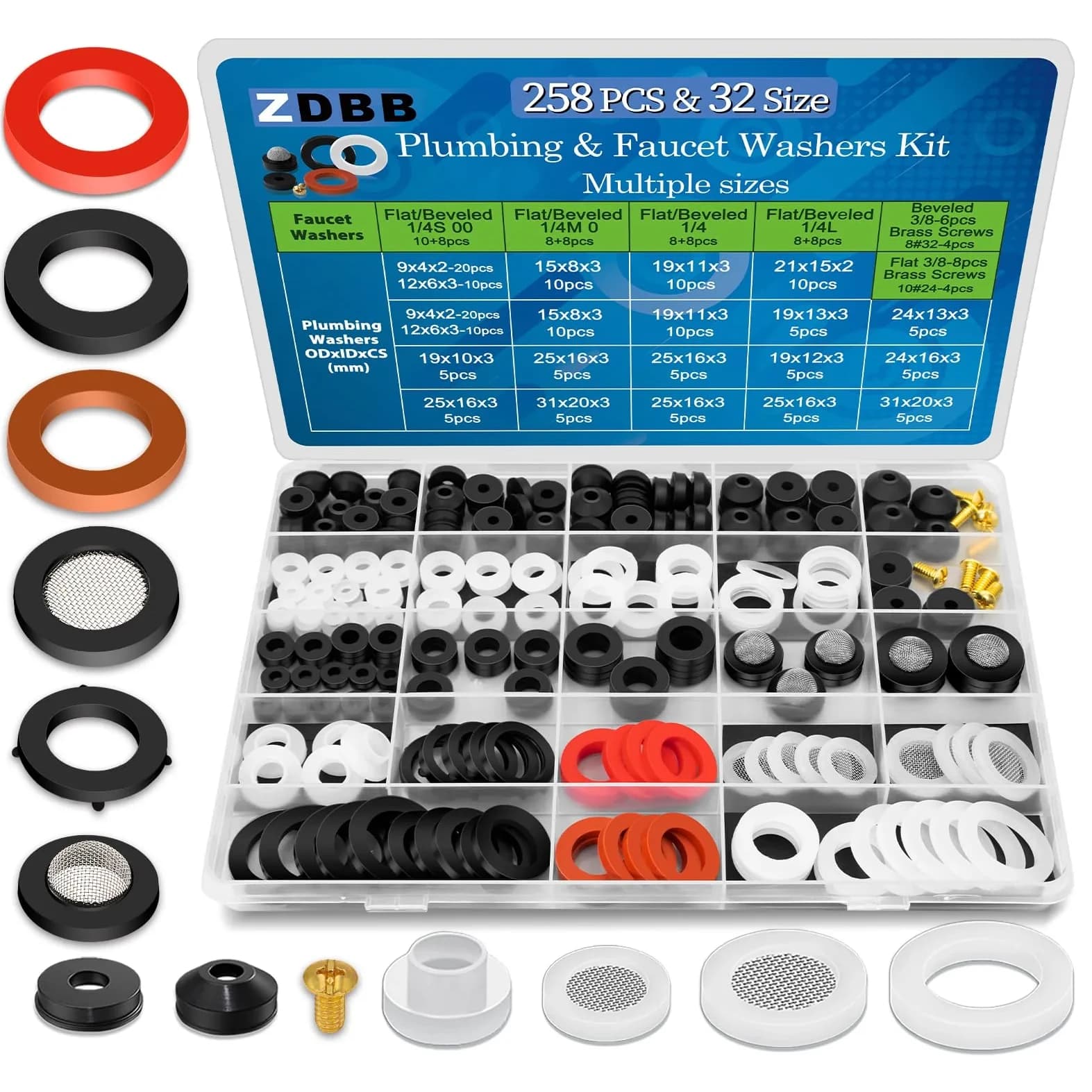 ZDBB 1075 Pcs Rubber Washer & O-Ring Kit | Assorted Sizes for Faucets & Hoses — Black