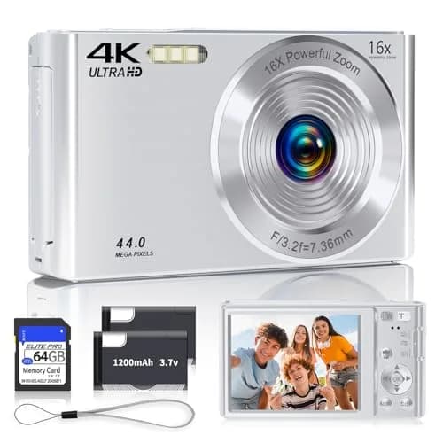 SMARTKLIK Digital Camera 44MP 4K FHD Silver | 16x Digital Zoom, 64GB SD Card Included thumbnail 1