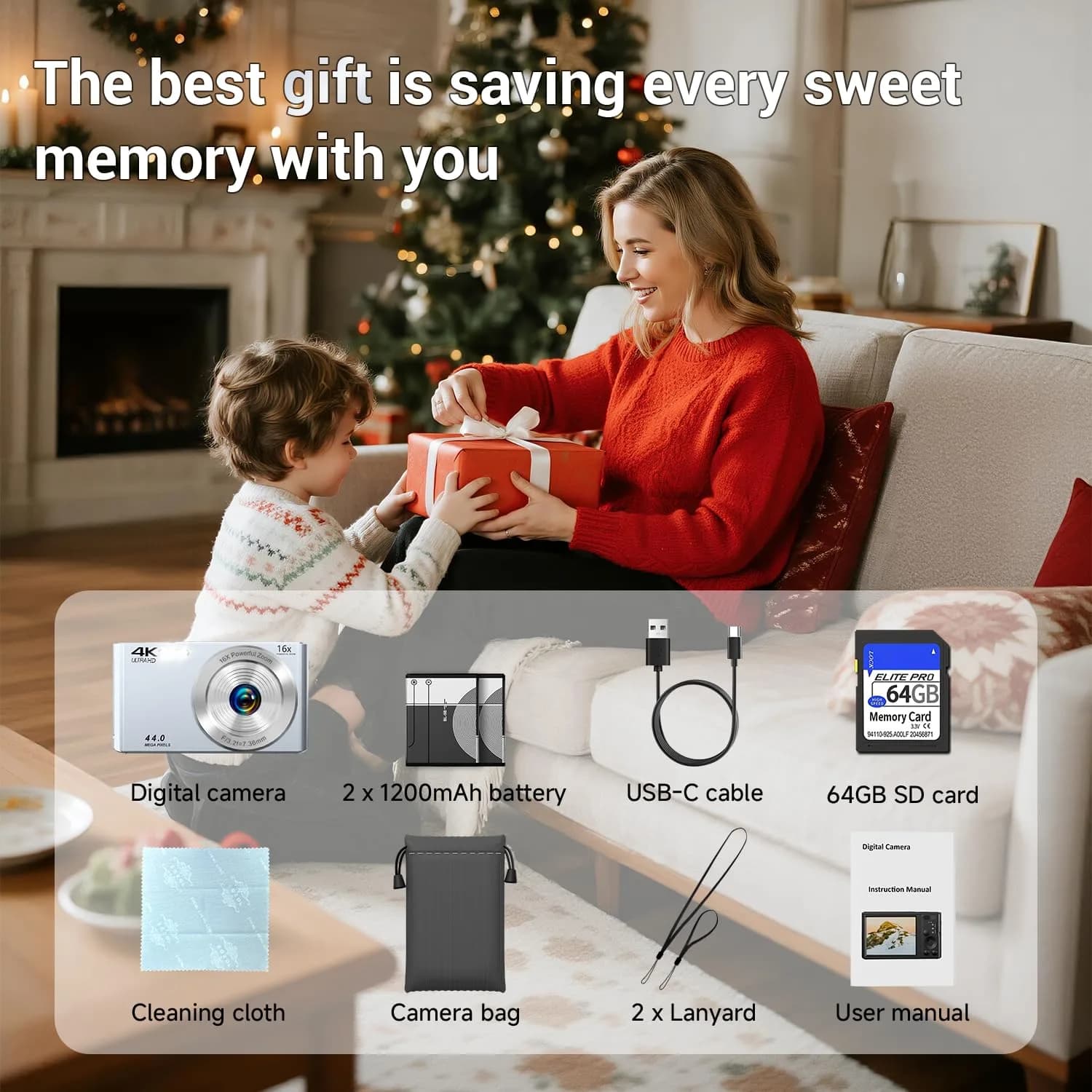 SMARTKLIK Digital Camera 44MP 4K FHD Silver | 16x Digital Zoom, 64GB SD Card Included - view 8