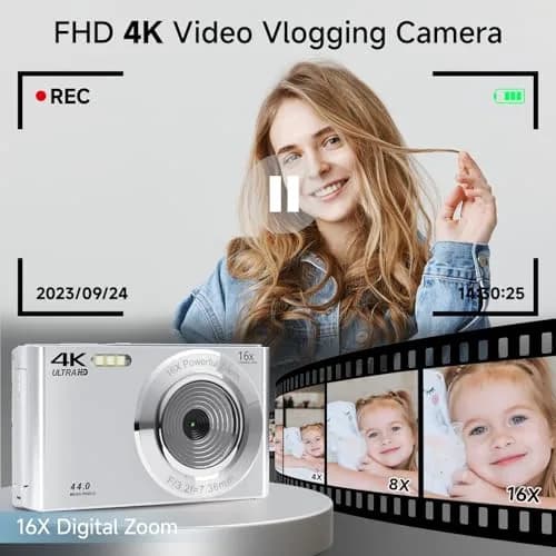 SMARTKLIK Digital Camera 44MP 4K FHD Silver | 16x Digital Zoom, 64GB SD Card Included thumbnail 2