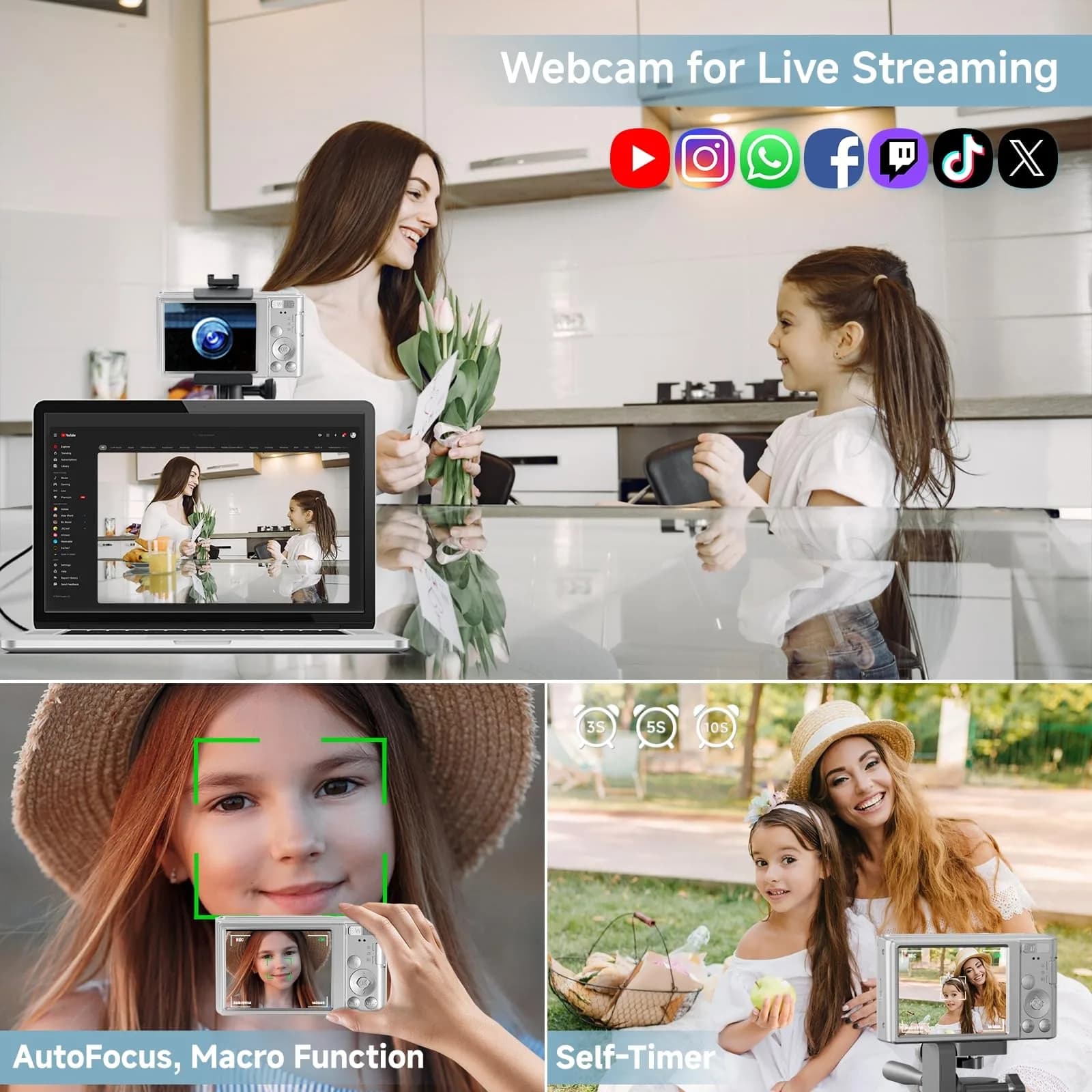 SMARTKLIK Digital Camera 44MP 4K FHD Silver | 16x Digital Zoom, 64GB SD Card Included - view 4