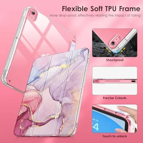 DTTO Clear Case for iPad (A16) 11th Gen 11-inch & 10th Gen, Pink Marble | Shockproof & Transparent thumbnail 3