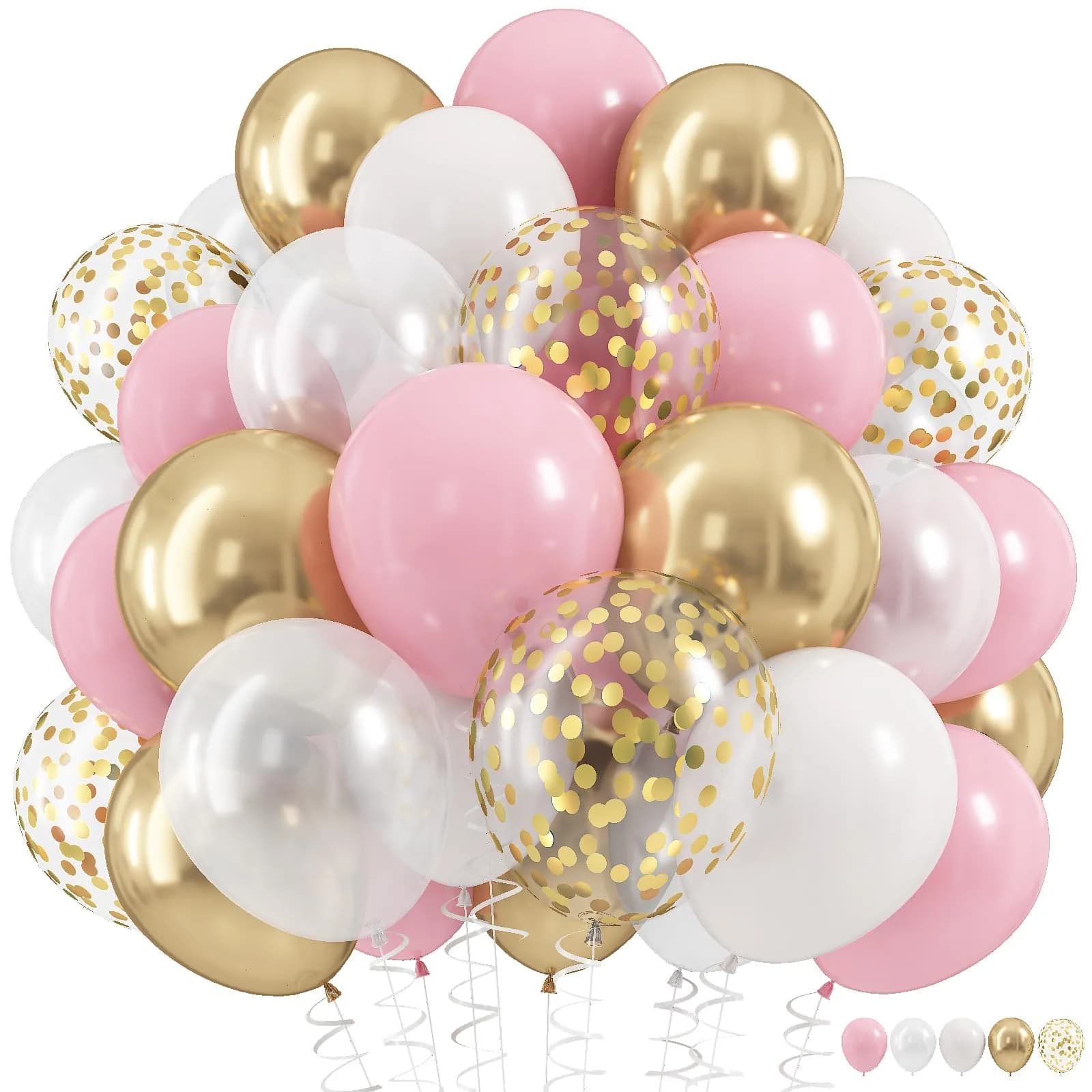 HILAVO Dusty Blue Balloon Set 60Pcs 12 Inch | Assorted Colors Balloon for Parties — Pastel Pink Gold White / 12 inch 60pcs