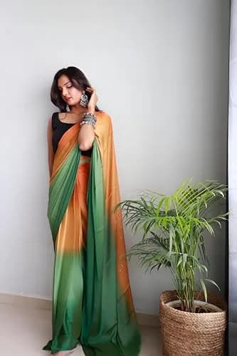 StyleScope Ombre Effect Ready-to-Wear Saree with Unstitched Blouse Piece - Green-Orange, 140 cm (55 in) Length | Pre-Pleated for 1-Minute Wear thumbnail 4