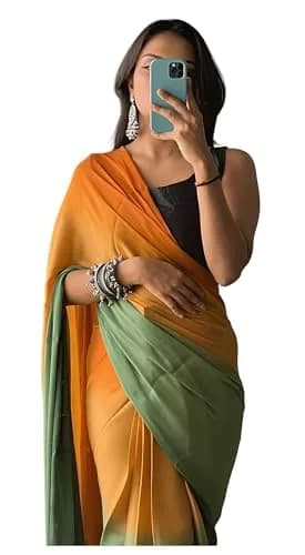 StyleScope Ombre Effect Ready-to-Wear Saree with Unstitched Blouse Piece - Green-Orange, 140 cm (55 in) Length | Pre-Pleated for 1-Minute Wear thumbnail 1