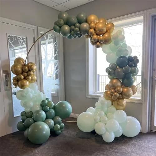 HILAVO Sage Green Balloons Set 60Pcs 12 Inch Olive Macaron Pastel Green Balloons with Metallic Confetti Gold Jungle Latex Balloon | Assorted Colors Value Pack thumbnail 5