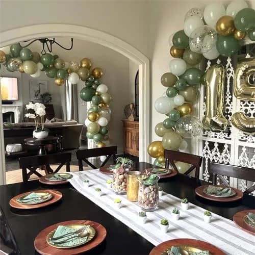 HILAVO Sage Green Balloons Set 60Pcs 12 Inch Olive Macaron Pastel Green Balloons with Metallic Confetti Gold Jungle Latex Balloon | Assorted Colors Value Pack thumbnail 7
