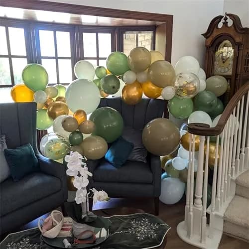 HILAVO Sage Green Balloons Set 60Pcs 12 Inch Olive Macaron Pastel Green Balloons with Metallic Confetti Gold Jungle Latex Balloon | Assorted Colors Value Pack thumbnail 8