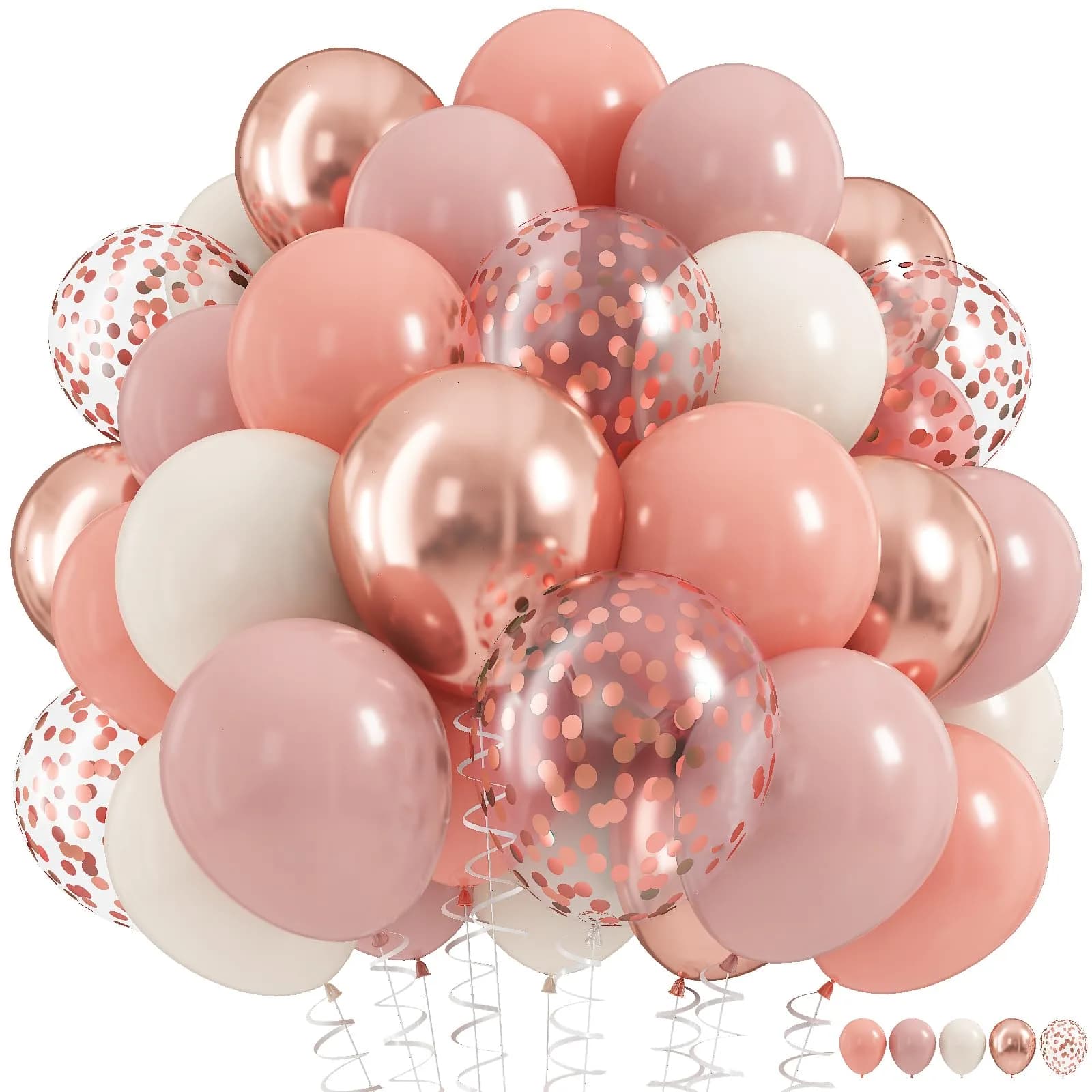HILAVO Dusty Pink Balloon Set, 60Pcs 12 Inch Retro Blush Pink White Sand Nude Latex Balloon with Metallic Confetti Rose Pink Helium Balloon for Girls Women Birthday Party Baby Shower Boho Decoration Supplies