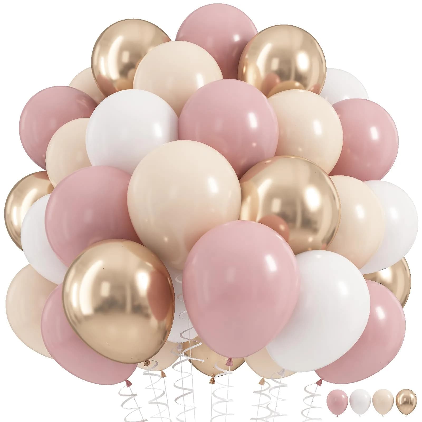 HILAVO Dusty Pink Balloons 60 Pcs 12 Inch | Assorted Colors for Birthday Decorations - main product image