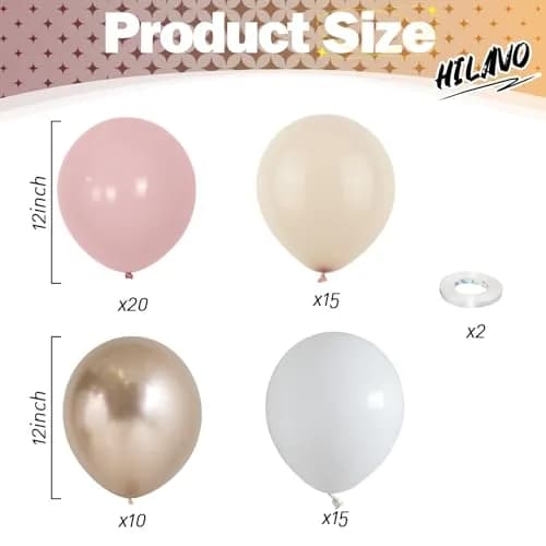 HILAVO Dusty Pink Balloons 60 Pcs 12 Inch | Assorted Colors for Birthday Decorations thumbnail 2