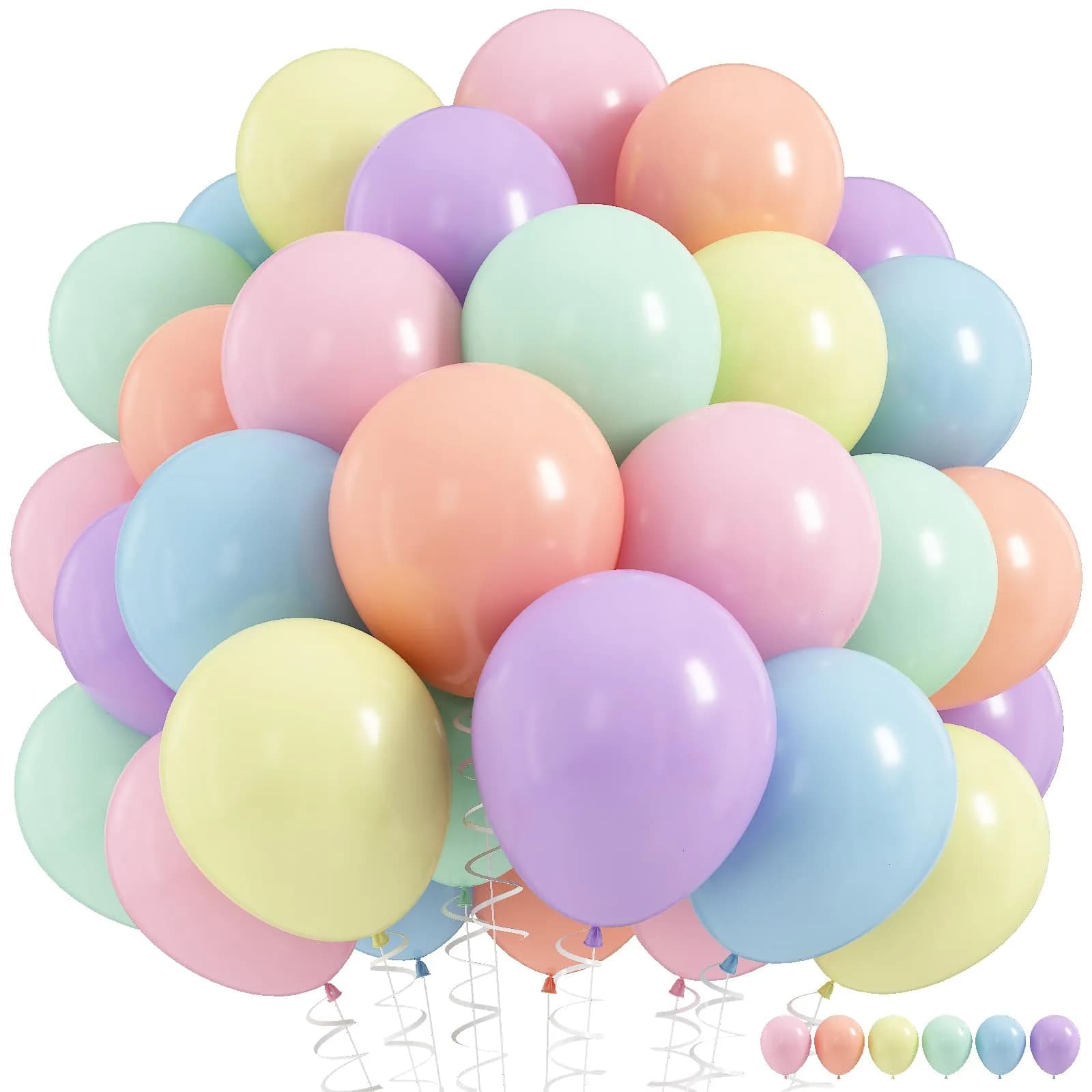 HILAVO Pastel Rainbow Balloons 60Pcs 12 Inch | Assorted Colors Latex Balloon for Party Decorations - main product image