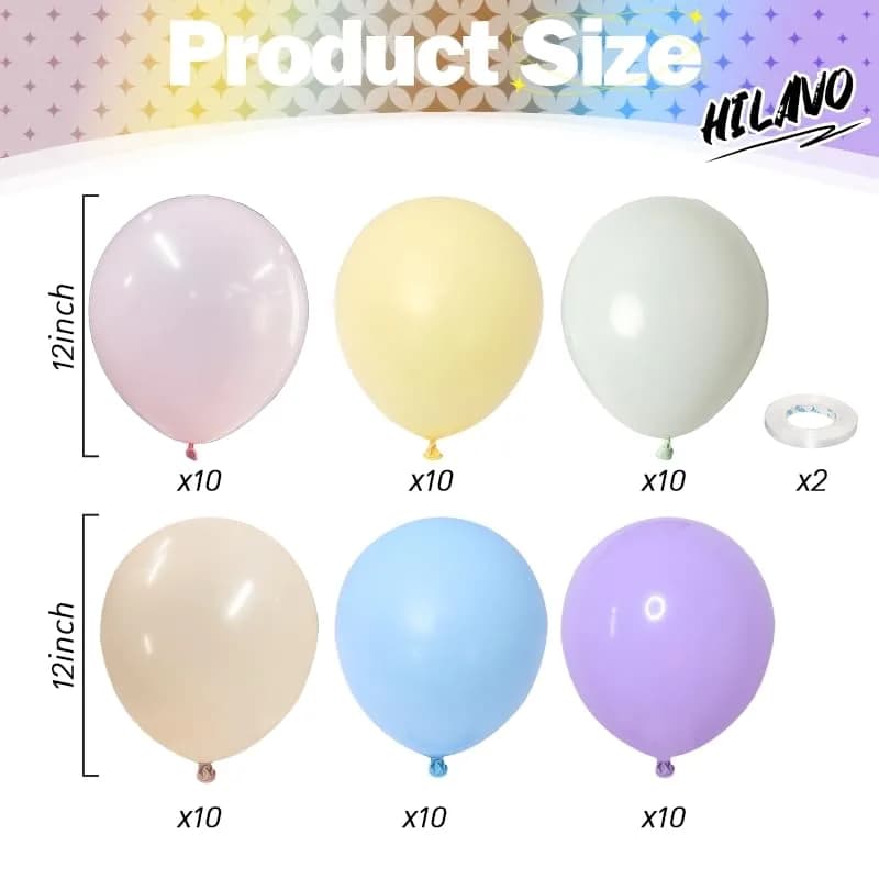 HILAVO Pastel Rainbow Balloons 60Pcs 12 Inch | Assorted Colors Latex Balloon for Party Decorations - view 2