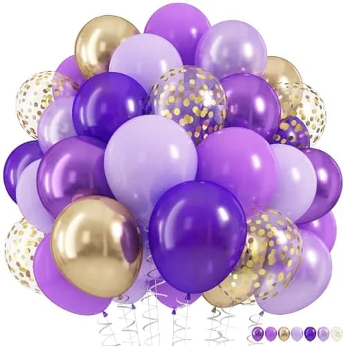HILAVO Purple Gold Balloons Set 60Pcs 12 Inch | Assorted Colors Balloon for Party Planners thumbnail 1