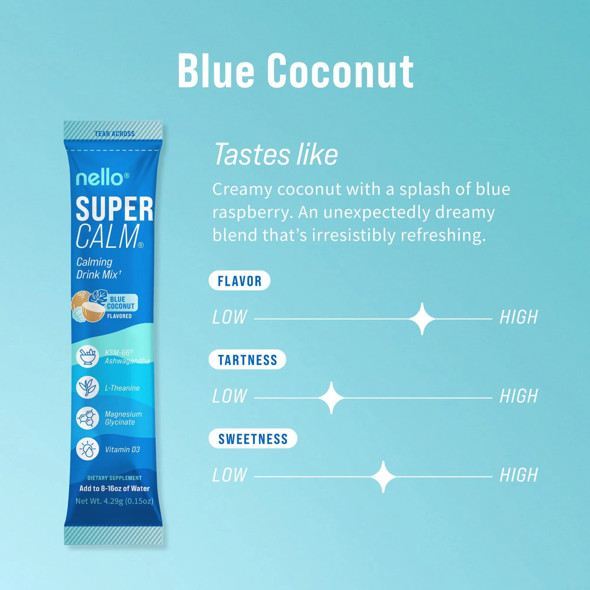 Nello Supercalm Blue Coconut Powdered Drink Mix, 20 Servings | Supports Calm & Sleep - view 2