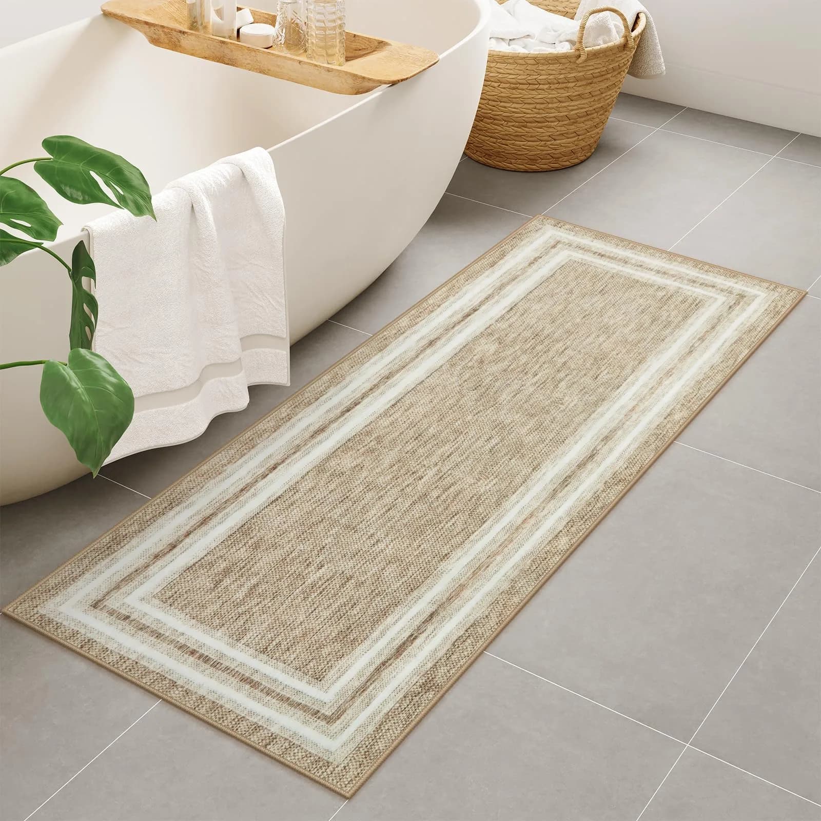 OJIA 2'x5' (61cm x 152cm) Runner Rug | Machine Washable Non-Slip Polyester Hallway Carpet — Beige