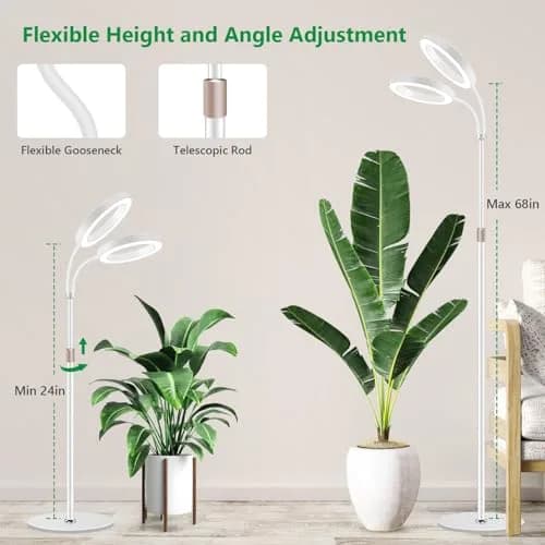 Aumtrly Full Spectrum LED Grow Light with 175cm (68") Stand & Dual Heads | 168 LEDs, 3 Color Modes, 5-Level Dimming, 16-Hour Timer thumbnail 4