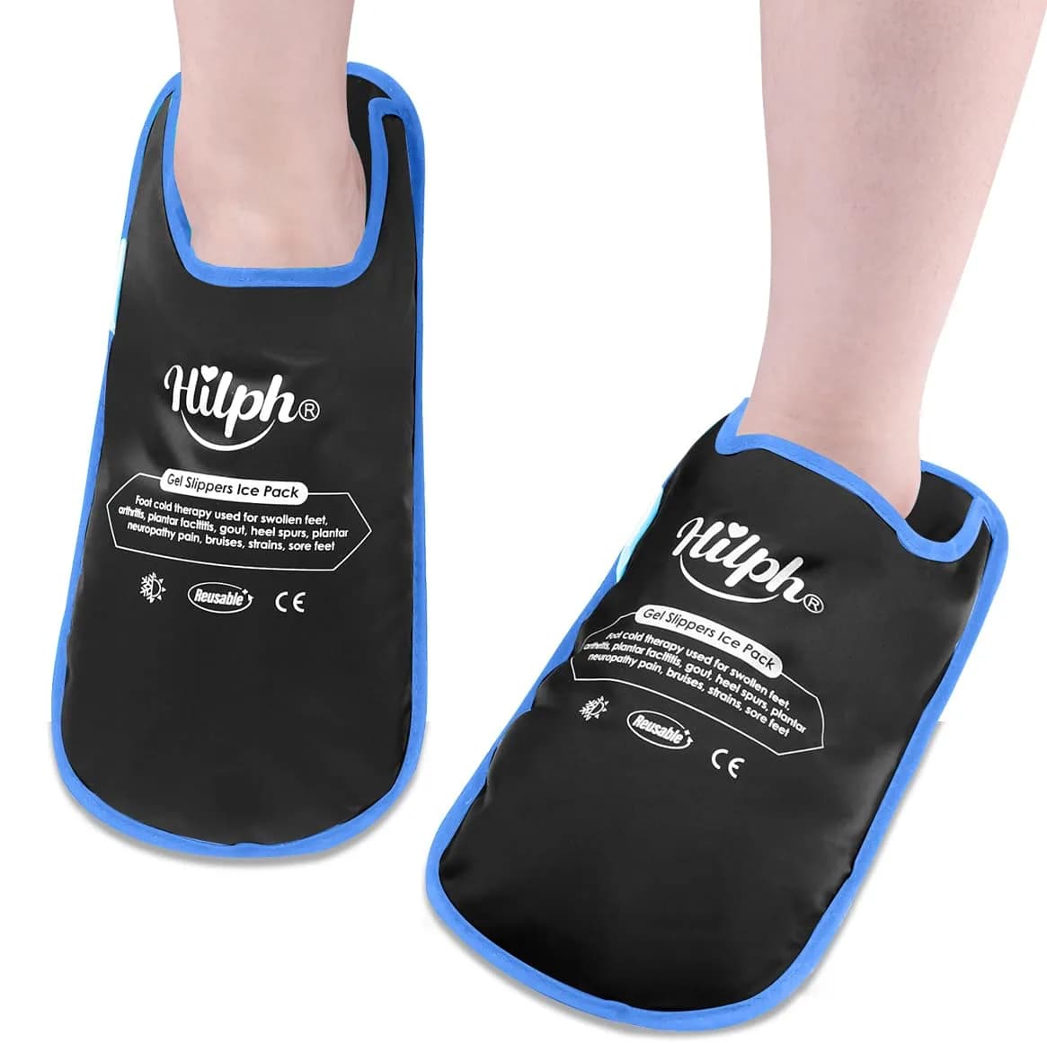 Hilph Foot Ice Pack Slippers, Black, 2-Pack | Reusable Hot & Cold Therapy for Foot Pain Relief - main product image
