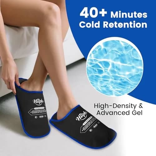 Hilph Foot Ice Pack Slippers, Black, 2-Pack | Reusable Hot & Cold Therapy for Foot Pain Relief thumbnail 4