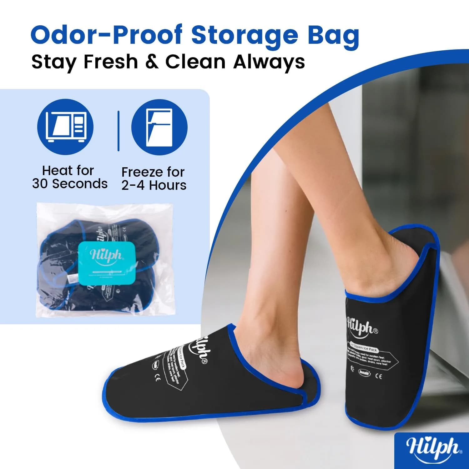 Hilph Foot Ice Pack Slippers, Black, 2-Pack | Reusable Hot & Cold Therapy for Foot Pain Relief - view 7