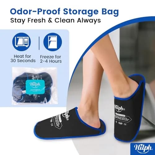 Hilph Foot Ice Pack Slippers, Black, 2-Pack | Reusable Hot & Cold Therapy for Foot Pain Relief thumbnail 7