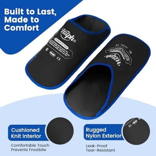 Hilph Foot Ice Pack Slippers, Black, 2-Pack | Reusable Hot & Cold Therapy for Foot Pain Relief thumbnail 8