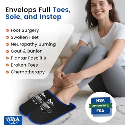 Hilph Foot Ice Pack Slippers, Black, 2-Pack | Reusable Hot & Cold Therapy for Foot Pain Relief thumbnail 2
