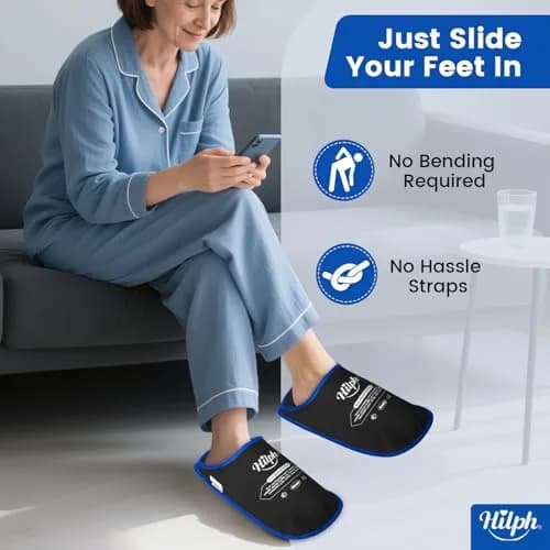 Hilph Foot Ice Pack Slippers, Black, 2-Pack | Reusable Hot & Cold Therapy for Foot Pain Relief thumbnail 3