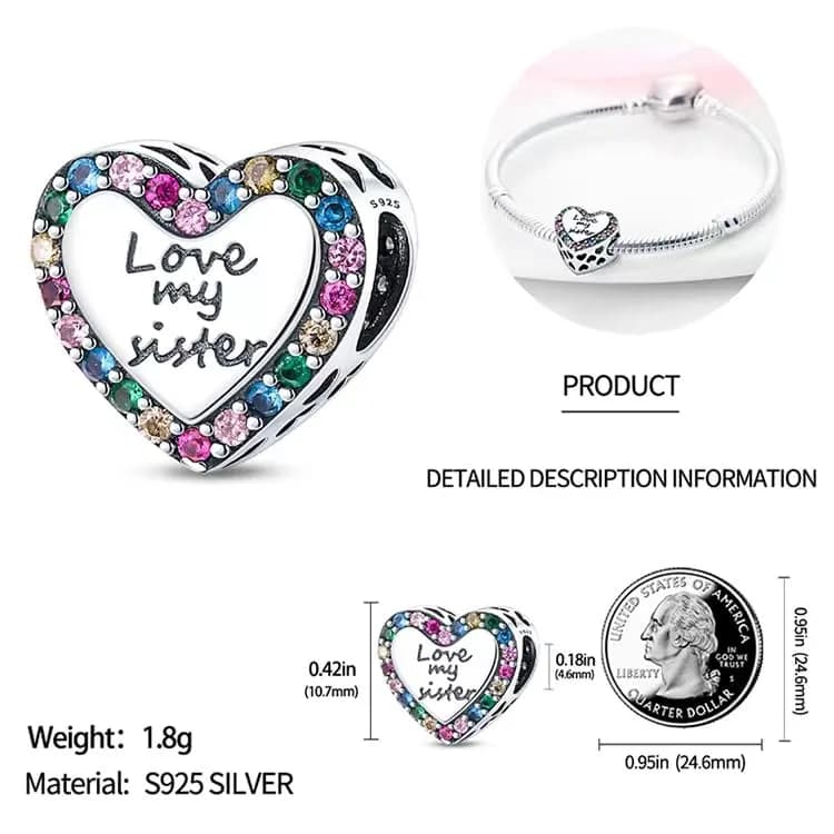HappyStar 925 Sterling Silver Charms for Bracelets & Necklaces | Bead Pendants with Zircon (4.6mm, 5mm) | Gift for Couples & Sisters thumbnail 5