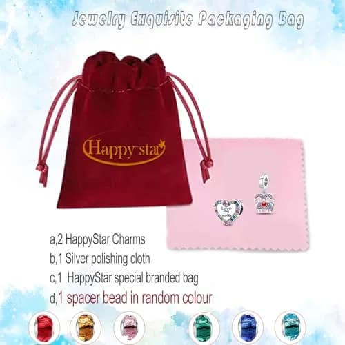 HappyStar 925 Sterling Silver Charms for Bracelets & Necklaces | Bead Pendants with Zircon (4.6mm, 5mm) | Gift for Couples & Sisters thumbnail 7
