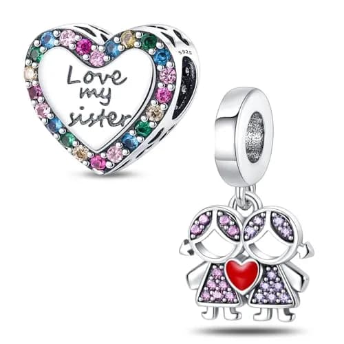 HappyStar 925 Sterling Silver Charms for Bracelets & Necklaces | Bead Pendants with Zircon (4.6mm, 5mm) | Gift for Couples & Sisters thumbnail 8