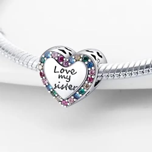 HappyStar 925 Sterling Silver Charms for Bracelets & Necklaces | Bead Pendants with Zircon (4.6mm, 5mm) | Gift for Couples & Sisters thumbnail 2