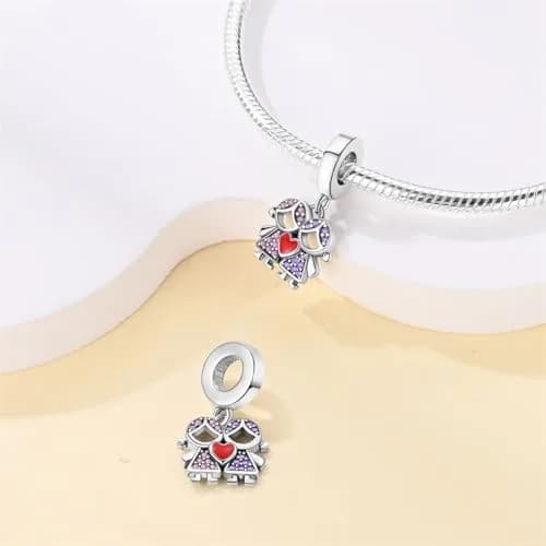 HappyStar 925 Sterling Silver Charms for Bracelets & Necklaces | Bead Pendants with Zircon (4.6mm, 5mm) | Gift for Couples & Sisters thumbnail 3