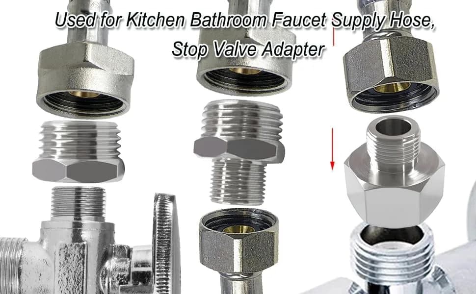 beduan 3/8" Comp Female to 1/2" G Male Stainless Steel Water Line Adapter Set (2-Pack) | Connects Old Shutoff Valves to Modern Faucet Supply Lines thumbnail 2