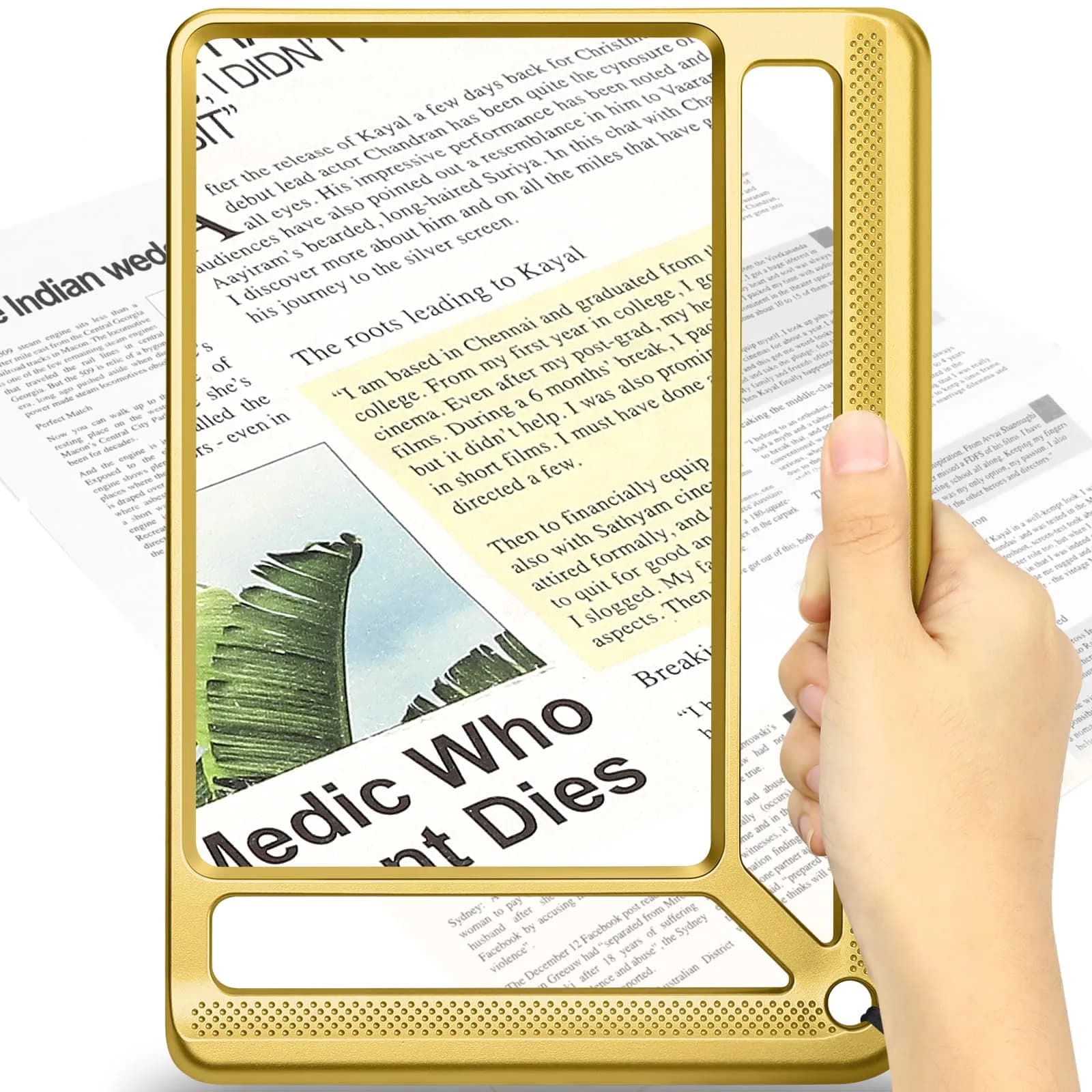 AKKYCVS Gold 5X Full Page Magnifier | Lightweight Rectangular Magnifier for Seniors and Low Vision