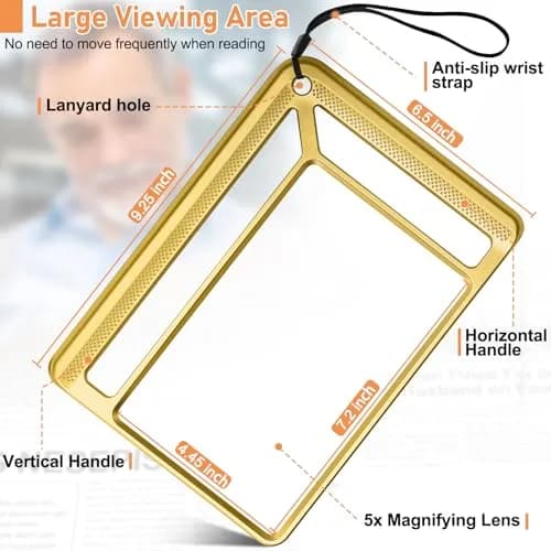 AKKYCVS Gold 5X Full Page Magnifier | Lightweight Rectangular Magnifier for Seniors and Low Vision thumbnail 4