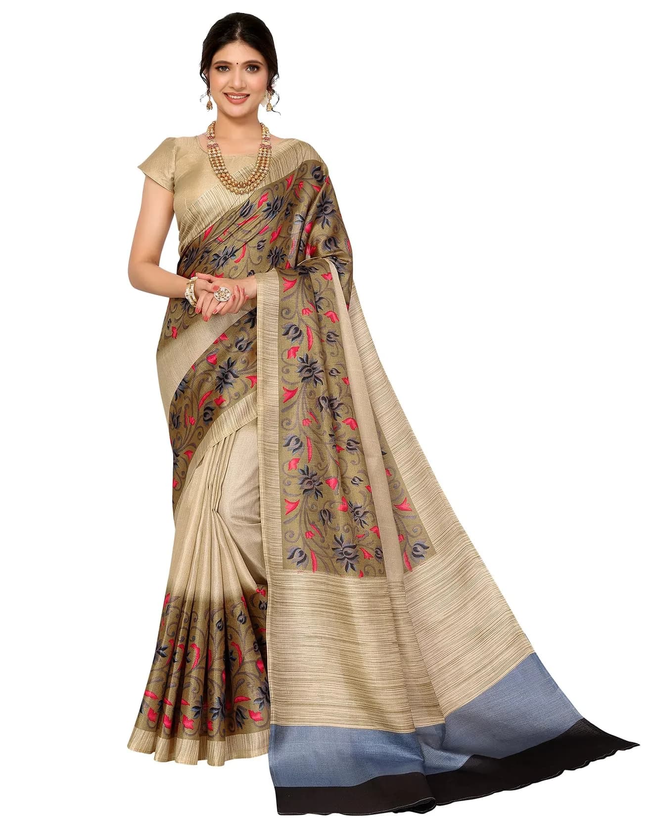 Yashika Women's Printed Art Silk Woven Saree with Unstitched Blouse - Grey, 280cm Length | Versatile Festive Wear — Grey