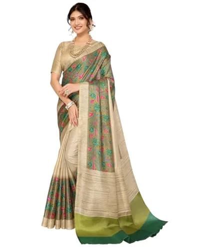 Yashika Women's Printed Art Silk Woven Saree with Unstitched Blouse - Grey, 280cm Length | Versatile Festive Wear thumbnail 1