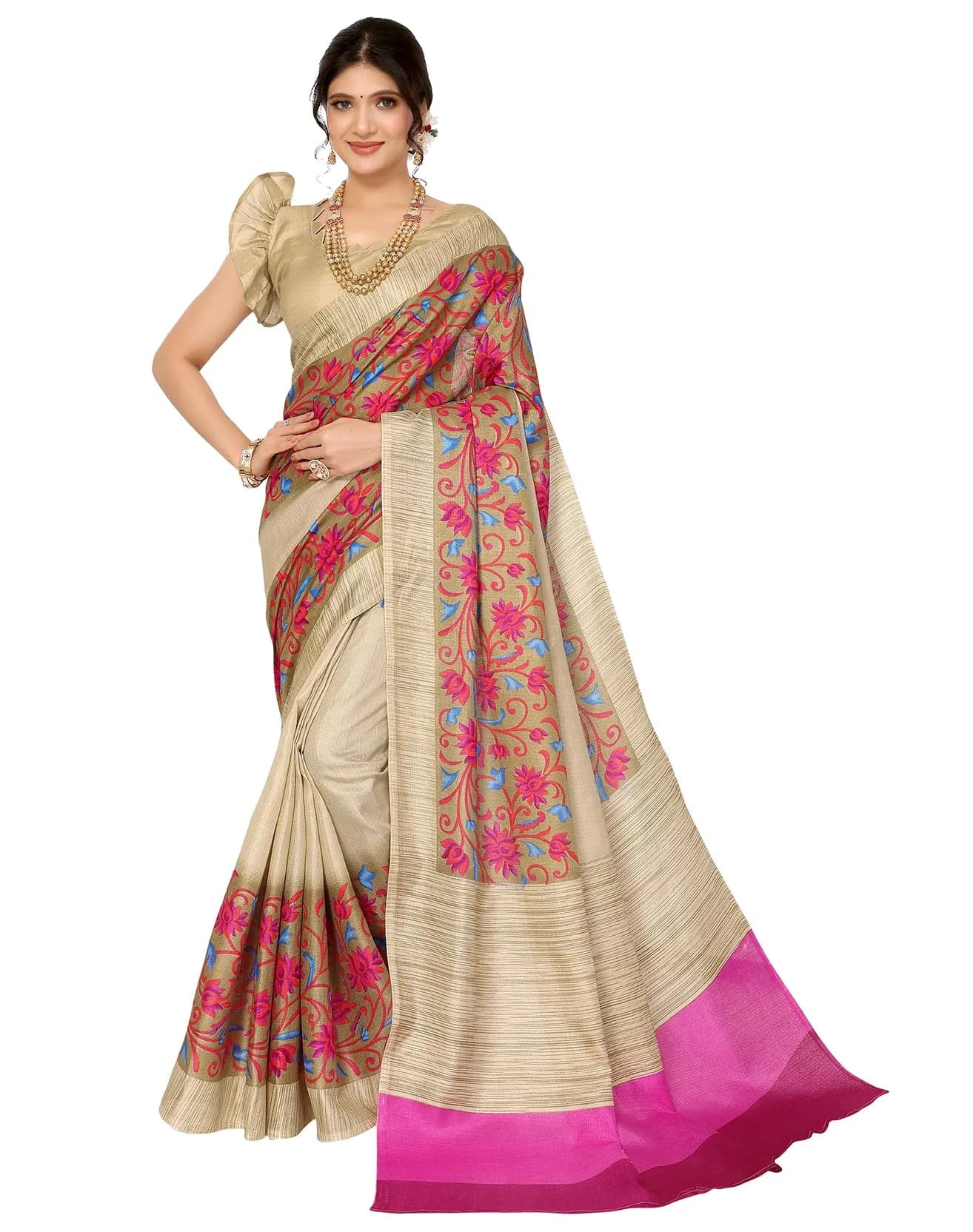 Yashika Women's Printed Woven Art Silk Saree with Unstitched Blouse, Purple 01, 280cm (109in) Length — Purple 01