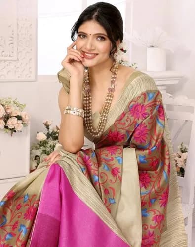 Yashika Women's Printed Woven Art Silk Saree with Unstitched Blouse, Purple 01, 280cm (109in) Length thumbnail 2