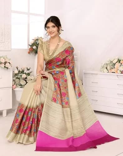 Yashika Women's Printed Woven Art Silk Saree with Unstitched Blouse, Purple 01, 280cm (109in) Length thumbnail 3