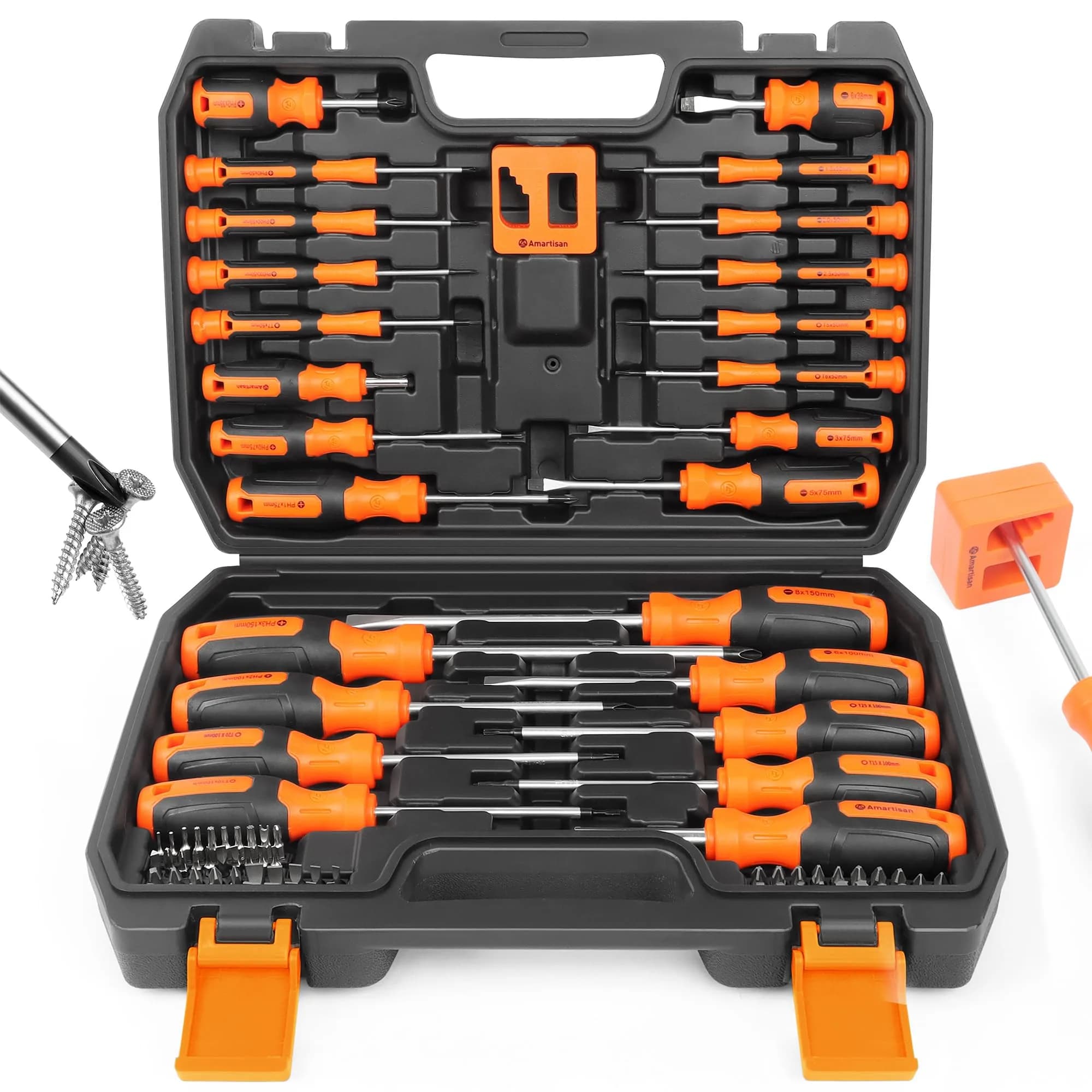 Amartisan 175-Piece Magnetic Screwdriver Set with Plastic Racking & Tools | 6150 Cr-V Steel Shafts — 86-Piece Screwdrivers Set