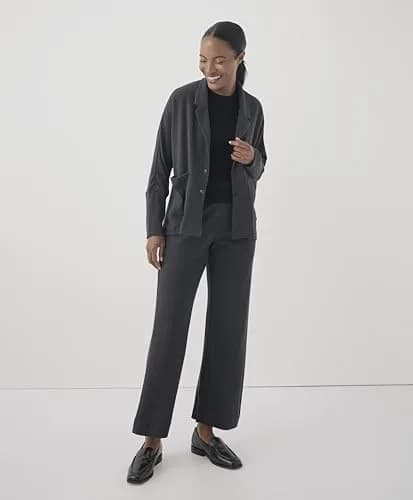 Pact Organic Cotton Women's Relaxed Blazer Charcoal Heather | Breathable, Sustainable Fit thumbnail 2