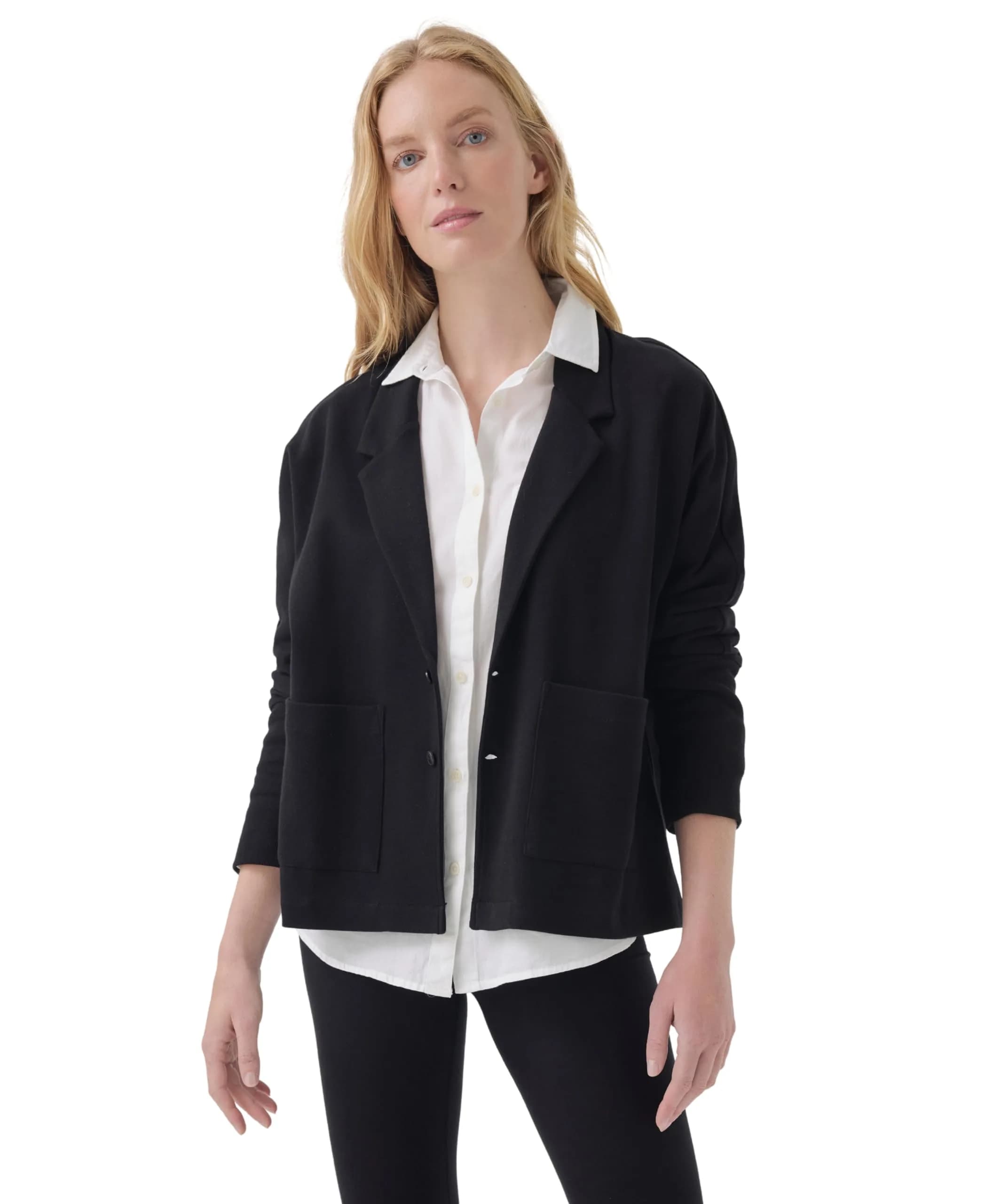 Pact Organic Cotton Women's Relaxed Blazer Black | Breathable, Sustainable Fit (70-120 chars)