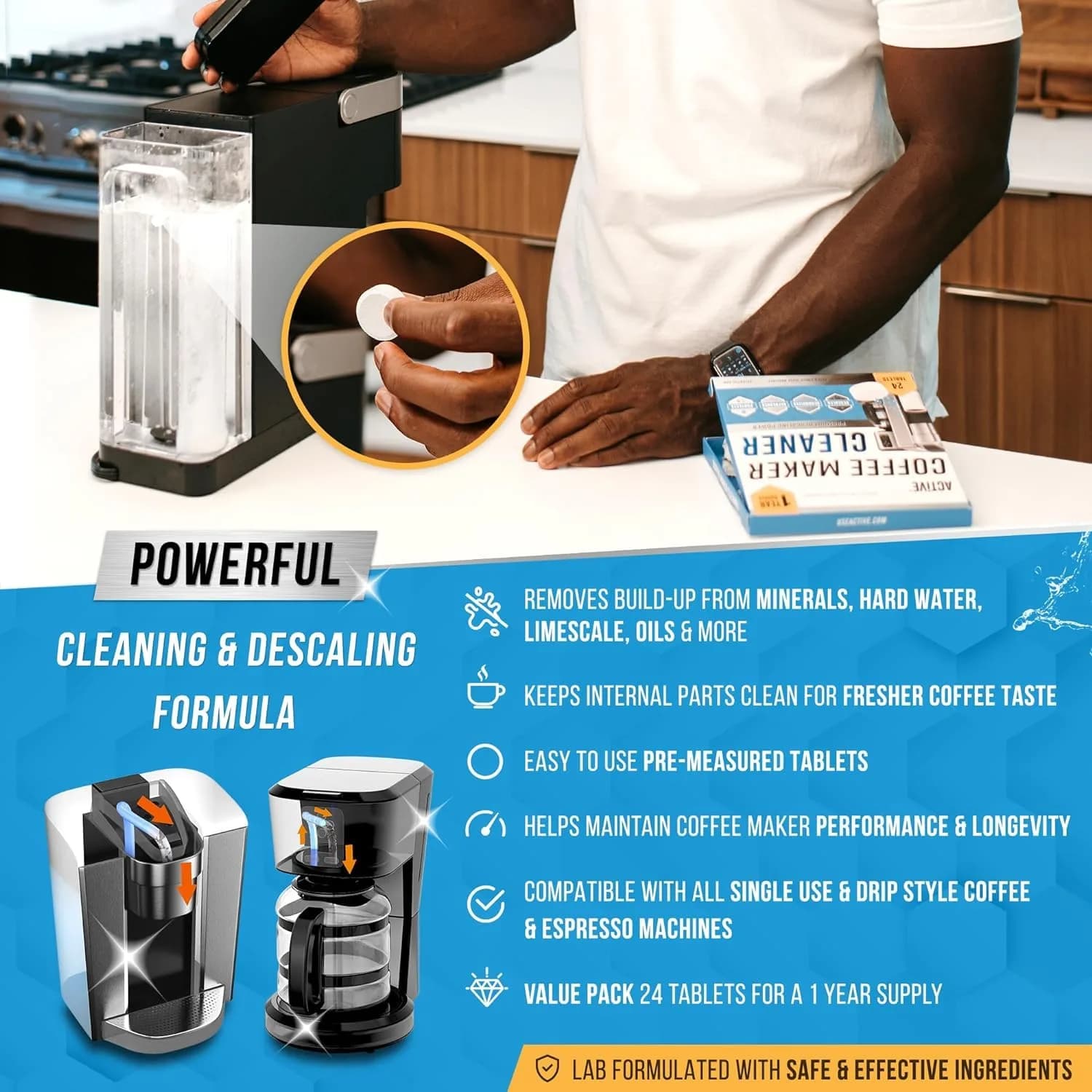 ACTIVE Washer Dishwasher Disposal & Coffee Cleaner Tablets 96 Tabs (2.27 kg / 5 lb) | Year Supply for All Appliances - view 5