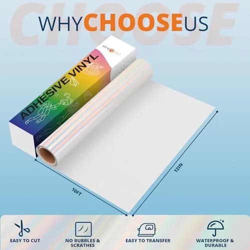 HTVRONT Holographic Silver Permanent Vinyl Roll 12" x 10FT | Easy Cut & Weed for Crafts thumbnail 4